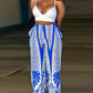 V Neck Cami Top & Tropical Print Wide Leg Pants Set