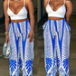 V Neck Cami Top & Tropical Print Wide Leg Pants Set