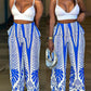 V Neck Cami Top & Tropical Print Wide Leg Pants Set