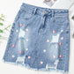 Beau Blue Shimmer Heart Pattern Distressed Denim Mini Skirt