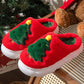 Fiery Red Christmas Tree Graphic Thick Sole Plush Slippers