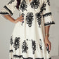 Beige Western Geometric Print 3/4 Sleeve Loose Midi Dress