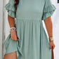 Grass Green Ruffle Trim Short Sleeve Plus Size Flared Mini Dress