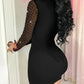 Glitter Lurex Rhinestone Sheer Mesh Mock Neck Bodycon Slim Fit Mini Dress