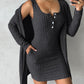 Pocket Design Buttoned Ribbed Casual Dress & Long Sleeve Open Front Coat