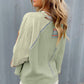 Meadow Mist Green Waffle Knit Wide Bracelet Sleeve Patchwork Raglan Top