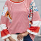 Fiery Red Pinstriped Color Block Patchwork Oversized Top