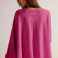 Bright Pink Waffle V Neck Long Sleeve Drop Shoulder Loose Blouse