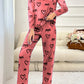 Mineral Red Valentines Heart Printed Long 2pcs Lounge Set