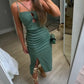 Bandeau Spaghetti Strap Ruched Cutout Side Slit Slim Fit Dress Vacation Dress