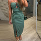 Bandeau Spaghetti Strap Ruched Cutout Side Slit Slim Fit Dress Vacation Dress