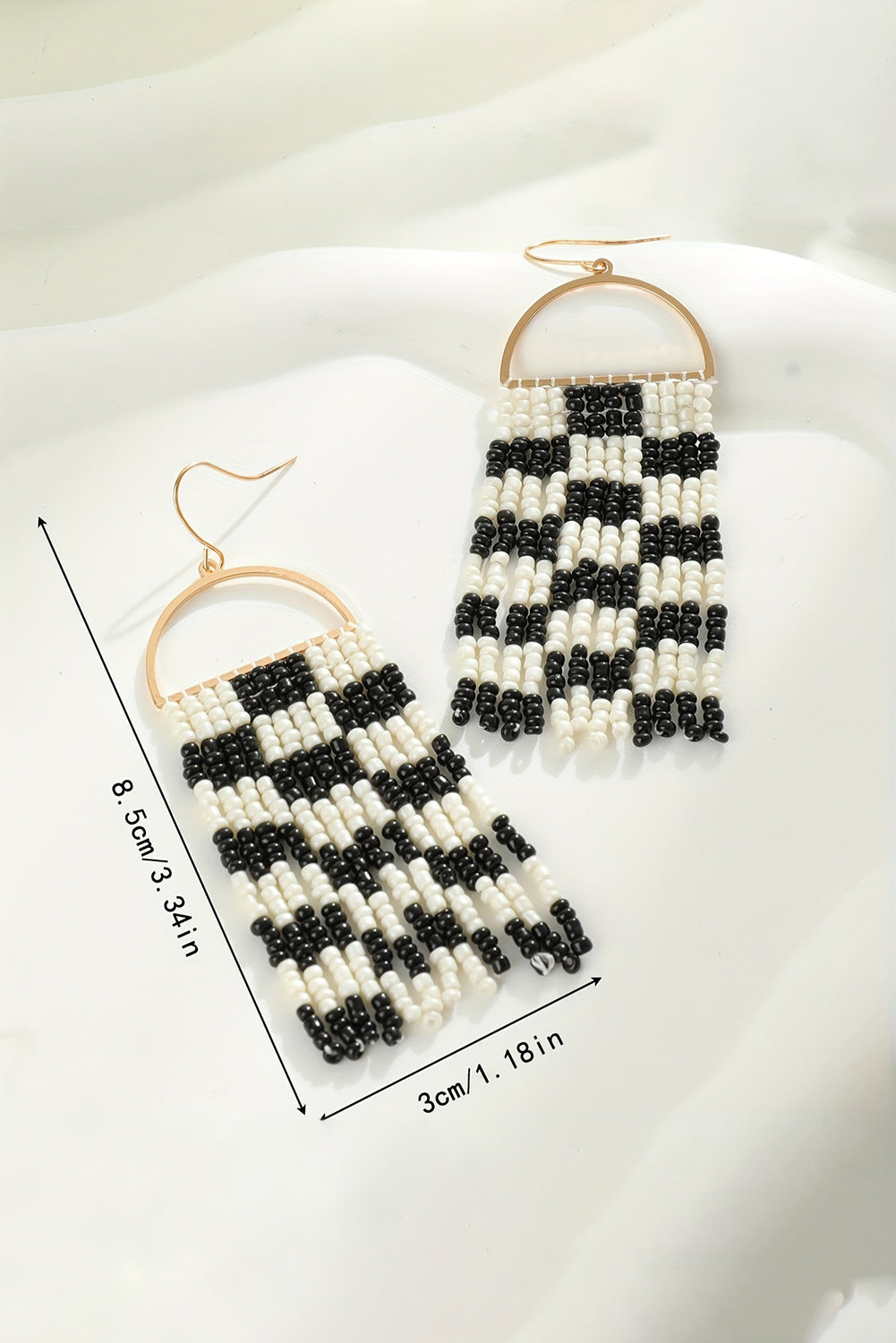 Black Beading Checkered Tassel Bohemisn Hook Earrings