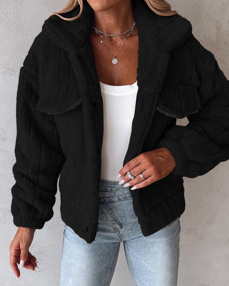 Turn down Collar Buttoned Teddy Jacket