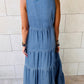 Blue Sleeveless Tiered Chambray Maxi Dress