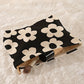 Black Colorful Flower Printed Rib Textured Cosmetic Bag