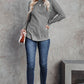 Gray Crew Neck Ribbed Trim Waffle Knit Top