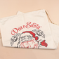 White Santa Clause Print Drawstring Closure Canvas Christmas Gift Bag