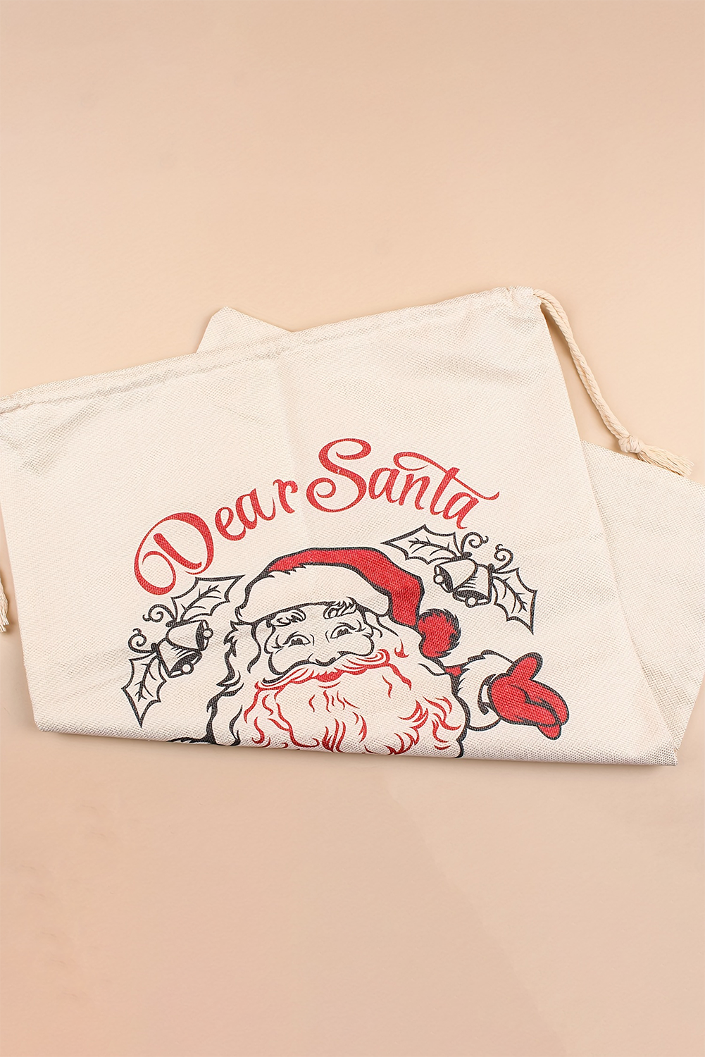 White Santa Clause Print Drawstring Closure Canvas Christmas Gift Bag