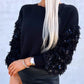 Contrast Sequin Fluffy Detail Long Sleeve Knit Sweater Casual Pullover Top