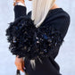 Contrast Sequin Fluffy Detail Long Sleeve Knit Sweater Casual Pullover Top