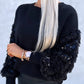 Contrast Sequin Fluffy Detail Long Sleeve Knit Sweater Casual Pullover Top