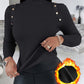 High Neck Knit Sweater Fleece Lined Front Button Basic Layering Soft Thermal Top