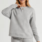 Gray Textured Long Sleeve Top and Drawstring Shorts Set