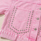 Pink Rivet Studded Pocketed Denim Jacket