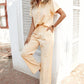 Short Sleeve Buttoned Top & Drawstring Pants Set