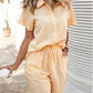 Short Sleeve Buttoned Top & Drawstring Pants Set