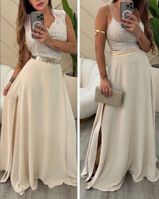 High Wasit A Line Slit Long Skirt Casual Flowy Summer Maxi Skirt