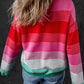 Rose Striped Knit Patch Pocket Drop Shoulder Sweater