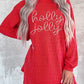 Gold Flame Rhinestone holly jolly Pattern Corded Long Sleeve Top and Shorts Set