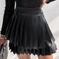 PU Leather Above Knee High Waist Pleated Skirt Casual Skirt