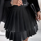 PU Leather Above Knee High Waist Pleated Skirt Casual Skirt