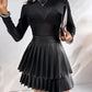 PU Leather Above Knee High Waist Pleated Skirt Casual Skirt