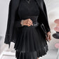 PU Leather Above Knee High Waist Pleated Skirt Casual Skirt