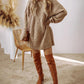 Round Neck Long Sleeve Sweater Dress Casual Loose Fit Cable Knit Pullover Mini Dress