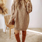 Round Neck Long Sleeve Sweater Dress Casual Loose Fit Cable Knit Pullover Mini Dress