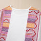 White Western Aztec Print Patchwork Ruffled Tunic Long Sleeve Babydoll Top