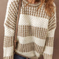 Brown Stripe Drop Shoulder Round Neck Loose Sweater