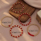 Fiery Red Heart Shape Plated Beaded Elastic Bracelet Set