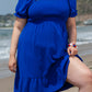 Dark Blue Shirred Ruffled Square Neck Plus Size Mini Dress