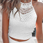 2 Pieces Outfits Contrast Lace Halter Sleeveless Knit Tank and Strechy Waist Drawstring Knit Shorts Set