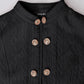 Stand Collar Long Sleeve Cable Textured Coat Button Front Jacket