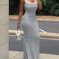 U Neck Spaghetti Strap Slim Fit Bodycon Maxi Dresses Fishtail Hem Casual  Dress