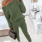 2PCS Solid Skew Neck Long Sleeve Top & Stretchy Waist Pants Set