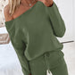 2PCS Solid Skew Neck Long Sleeve Top & Stretchy Waist Pants Set