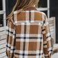 Brown Pocketed Buttoned Plaid Shirt Jacket