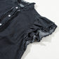 Black Button Front Ruffled Flutter Frayed Denim Top